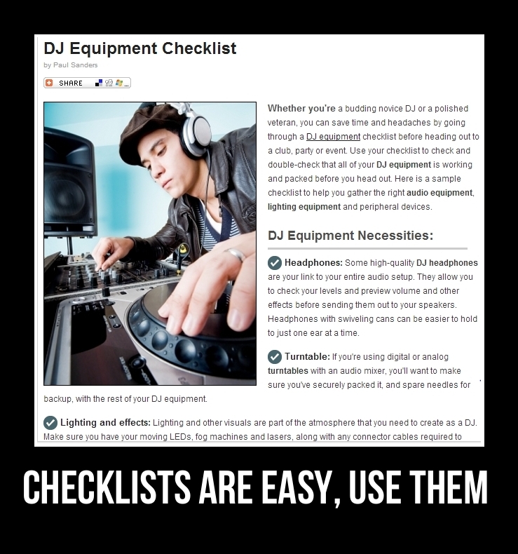 Use Equipment Checklists